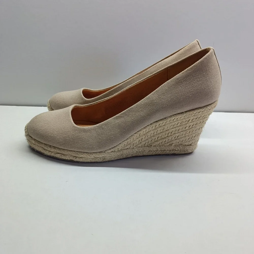 J Crew Women's Size 8.5 Canvas Espadrille‎ Wedge Heels Shoes Beige